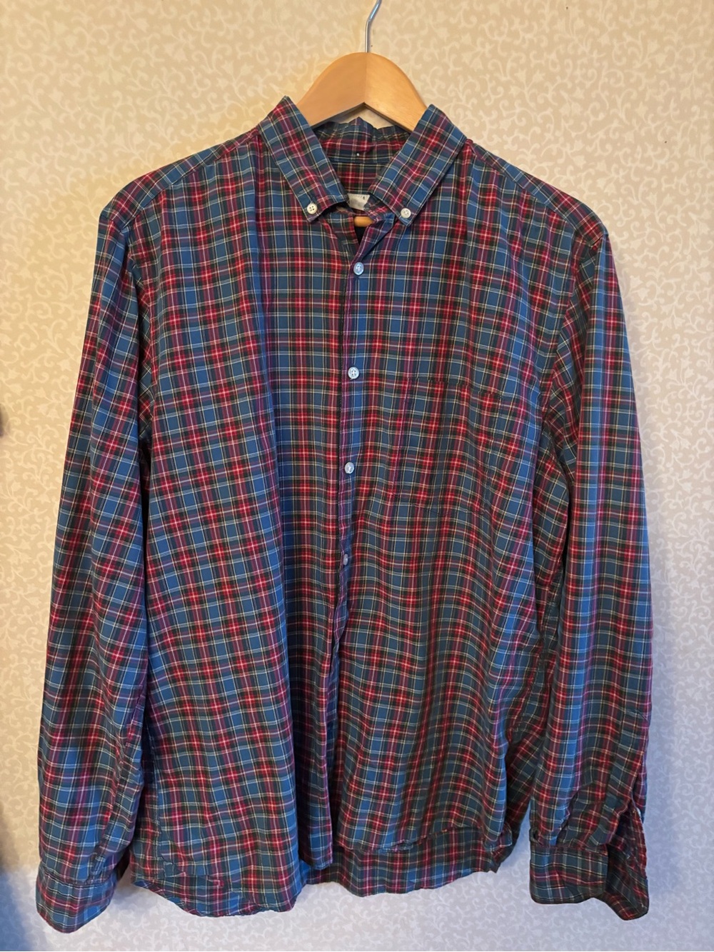 Steven Alan Men's Red & Blue Plaid Button-Down Shirt